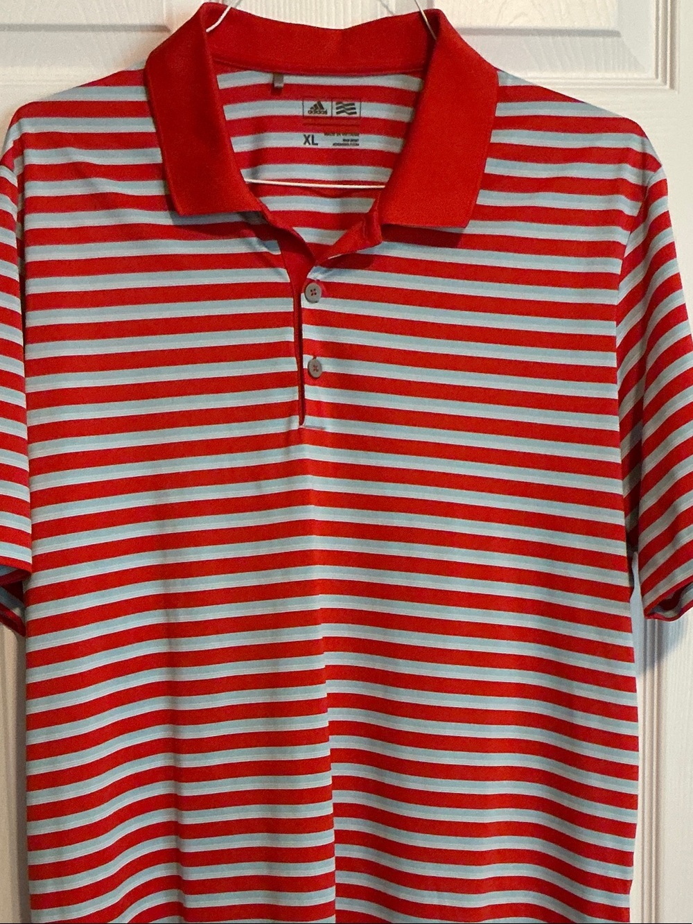 adidas Red and White Striped Polo Shirt